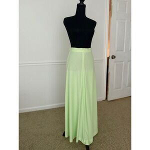 Vintage 70s Maxi Skirt High Waist Striped Long Skirt lime sheer Women Size XS/ S